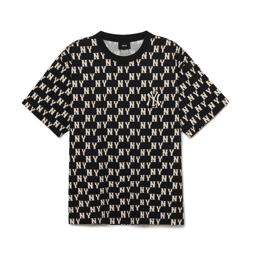 Áo Thun MLB Classic Monogram Front Panel Pattern Short Sleeve New York Yankees Black