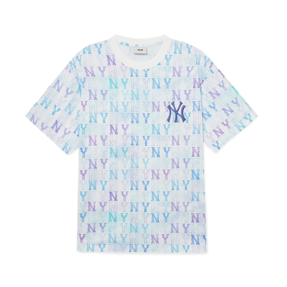 Áo thun MLB Water Monogram Full Pattern Short Sleeve New York Yankees White