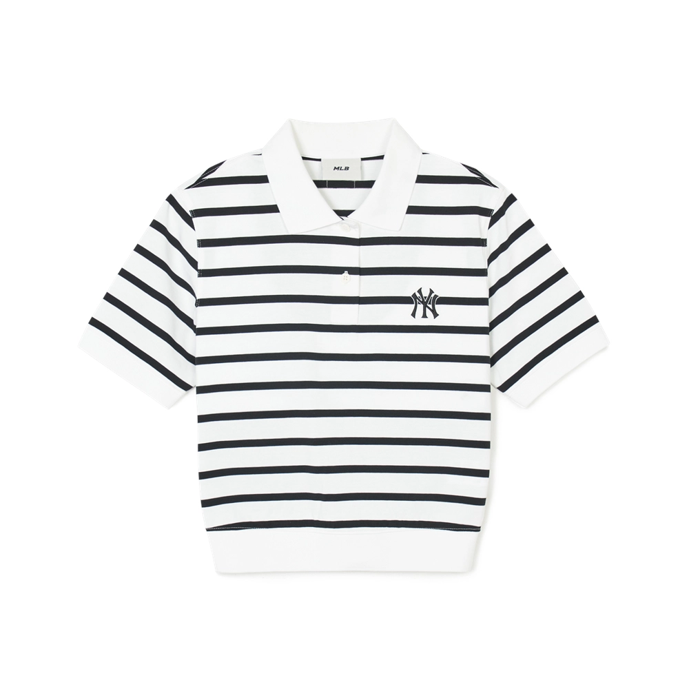 Áo Croptop MLB Korea Women's Varsity Striped Collar New York Yankees Ivory