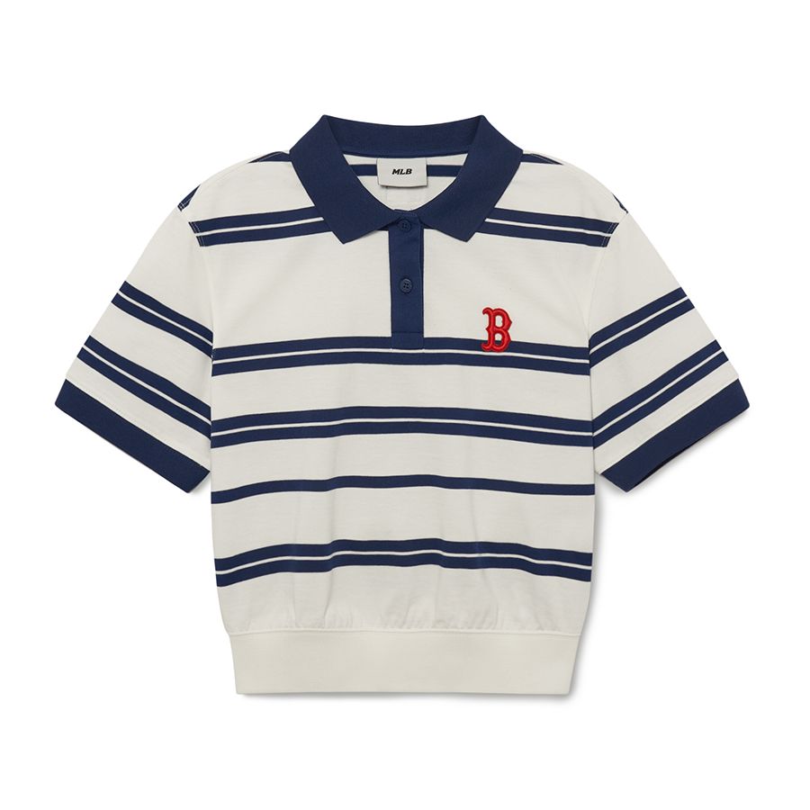 Áo Polo MLB Varsity Striped Crop Collar T-Shirt Boston Red Sox