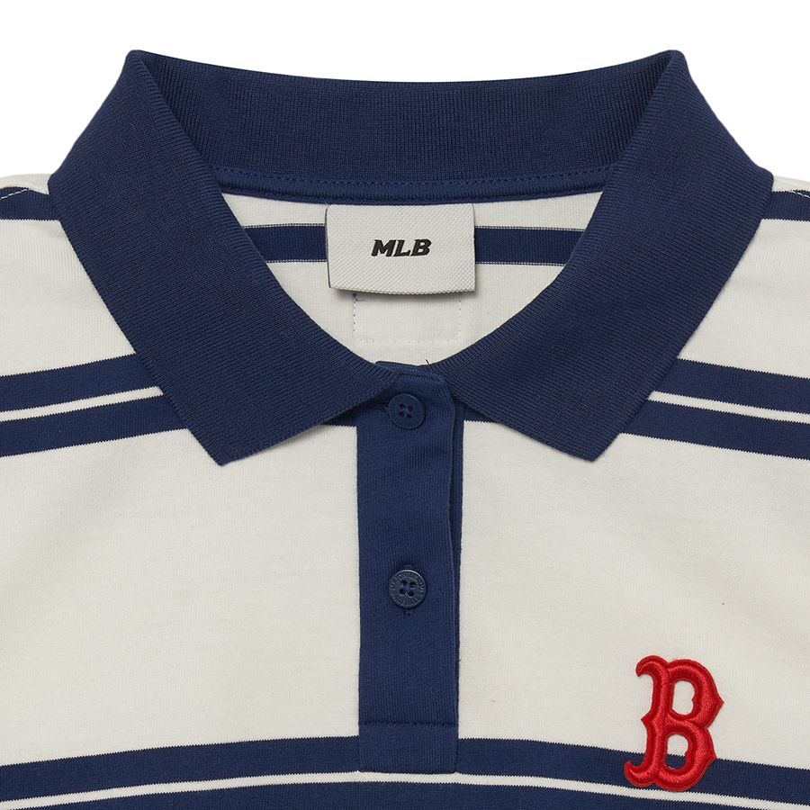 Áo Polo MLB Varsity Striped Crop Collar T-Shirt Boston Red Sox