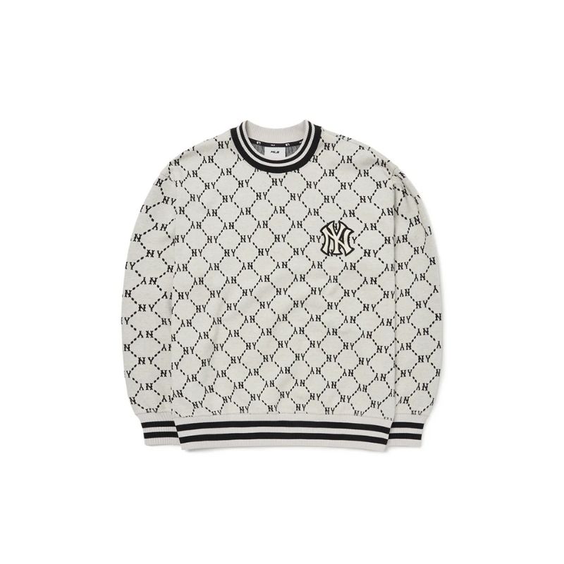 Áo Nỉ Sweater MLB Diamond Monogram Jacquard New York Yankees 3AMTM0724-50CRS Màu Trắng