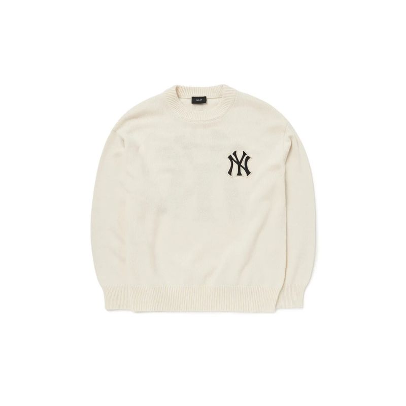 Áo Sweater MLB Overfit Logo New York Yankees 3AKPB0126-50CRS Màu Trắng