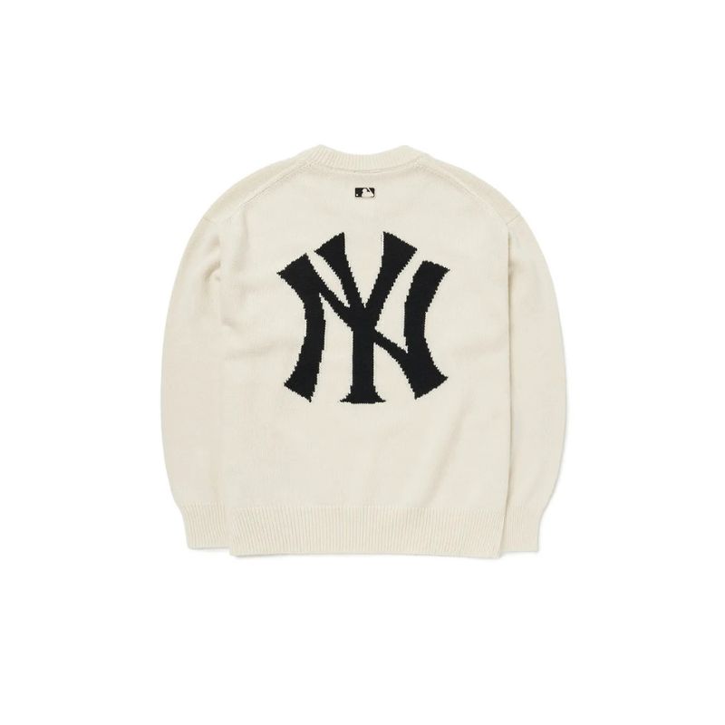 Áo Sweater MLB Overfit Logo New York Yankees 3AKPB0126-50CRS Màu Trắng