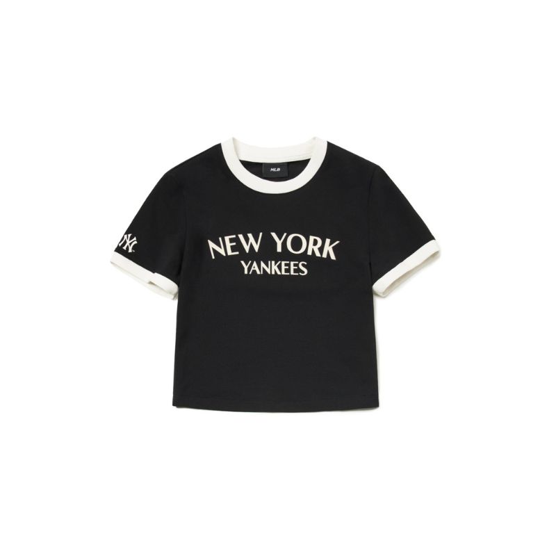 Áo Croptop Nữ MLB Cổ Viền Trắng 2024 New York Yankees 3FTSV0844-50BKS