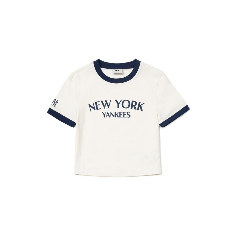 Áo Croptop Nữ MLB Cổ Viền Xanh 2024 New York Yankees 3FTSV0844-50CRS