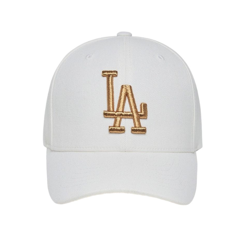 Mũ MLB Metal Embroidery White Gold LA Dodger 3ACPIG01N-07WHS