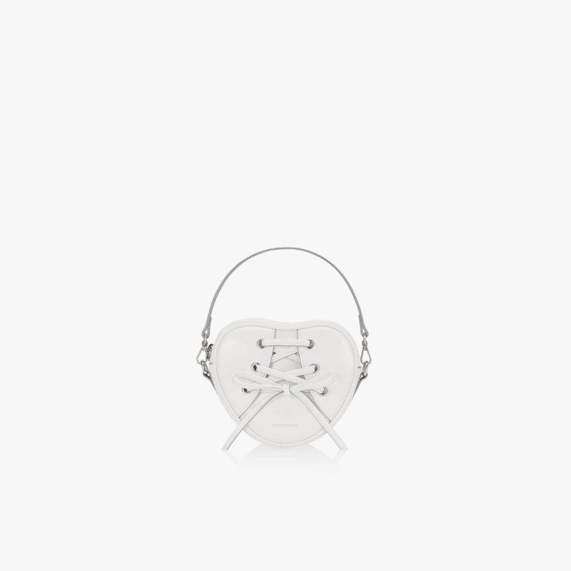 RIBBON TIE HEART BAG - WHITE