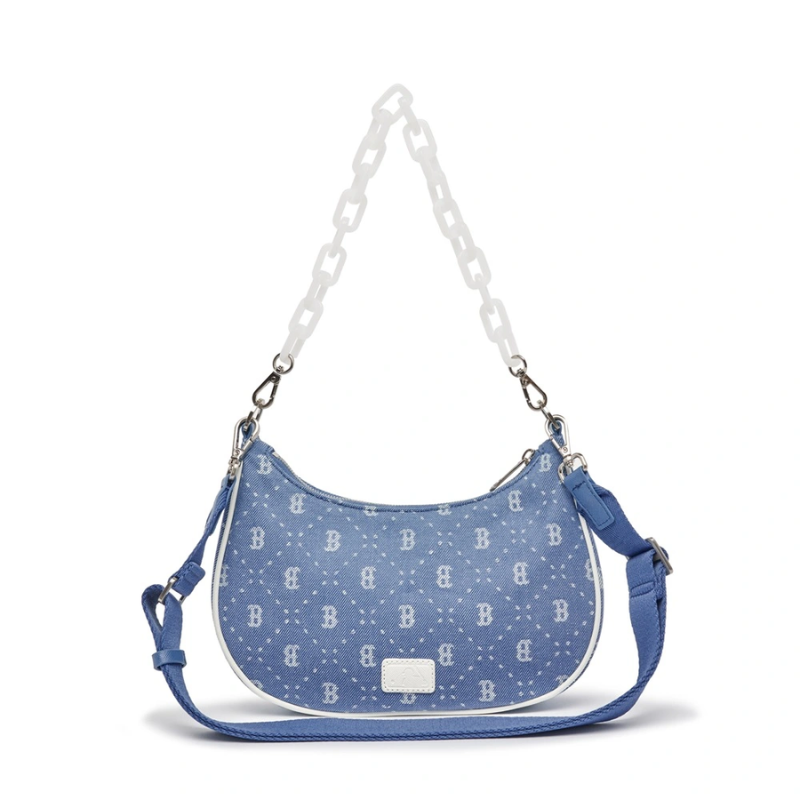 Túi đeo vai MLB Korea Diamond Monogram Denim Jacquard Hobo Bag Boston Red Sox L.Sky Blue