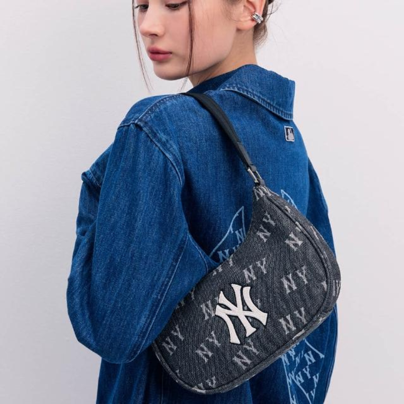 Túi đeo vai MLB Korea Monogram Denim Hobo Bag New York Yankees Navy