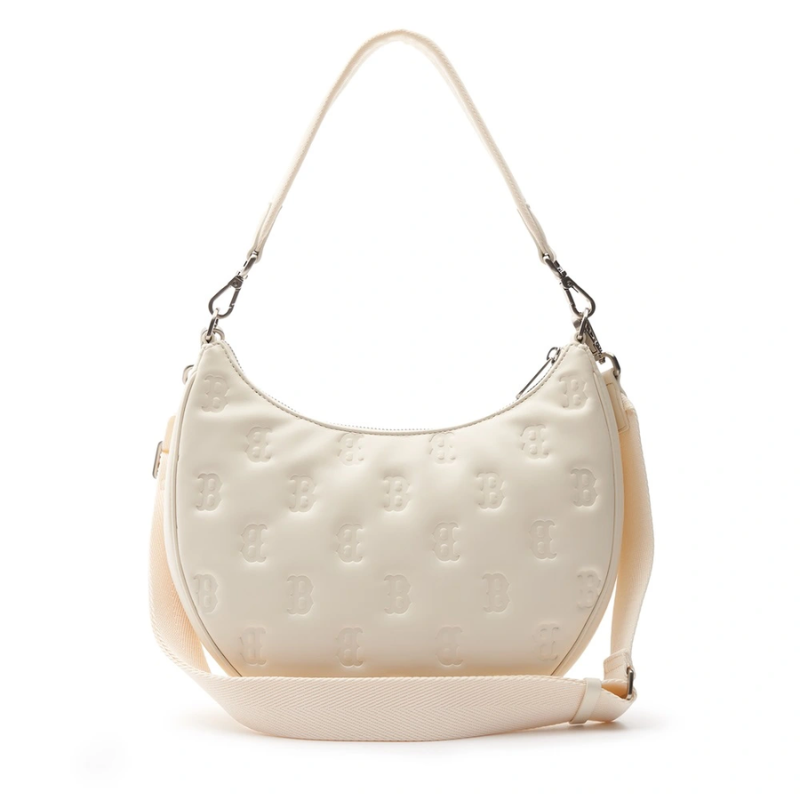Túi đeo vai MLB Korea Monogram Embo Hobo Bag Boston Red Sox D.Cream