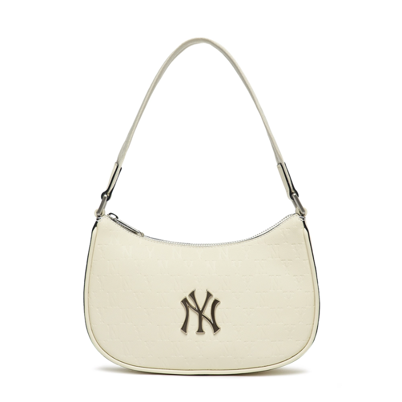 Túi đeo vai MLB Korea Monogram Embo Hobo Bag New York Yankees Cream