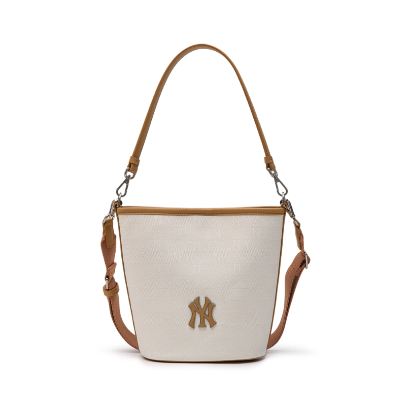 Túi đeo vai MLB Korea Monogram Jacquard Bucket Bag New York Yankees Cream