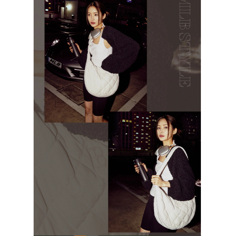 Túi đeo vai MLB Korea Quilted Hobo Bag Large Boston Red Sox Cream