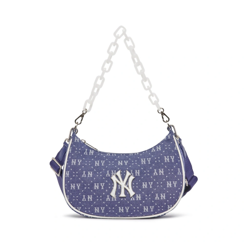 Túi đeo vai MLB Korea Diamond Monogram Denim Jacquard Hobo Bag New York Yankees D.Navy