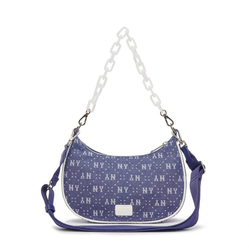 Túi đeo vai MLB Korea Diamond Monogram Denim Jacquard Hobo Bag New York Yankees D.Navy