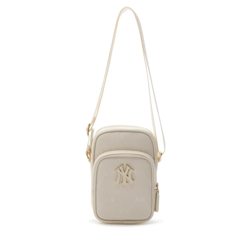 Túi Phone Pouch MLB Korea Diamond Monogram PU Emboss New York Yankees Cream