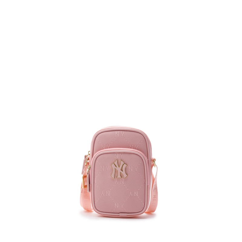 Túi Phone Pouch MLB Korea Diamond Monogram PU Emboss New York Yankees Pink