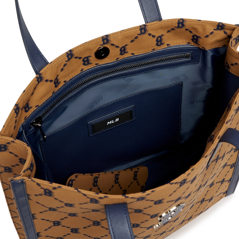 Túi Tote Bag MLB Mono Diamond Jackquard Boston Red Sox D.Beige
