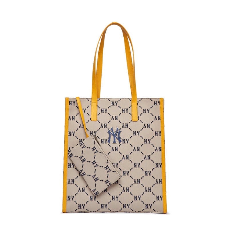 Túi Tote Bag MLB Mono Diamond Jackquard New York Yankees Beige